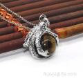 Bijoux de mode en gros Tiger Eye Sphère Dragon Ball Griffe Pendentif